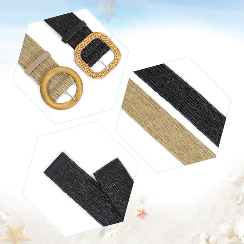 WHIPPY Set of 4 Straw Woven Elastic Stretch Waist Belts for Women, Fashion Boho Ladies Braided Skinny Dress Belt - Image 3